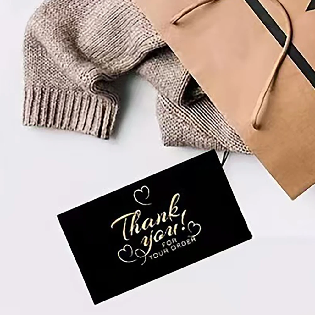 

300pcs Thank You Cards Black Elegant Design Blank Back Thick Paper for Small Business Wedding Graduation Employees