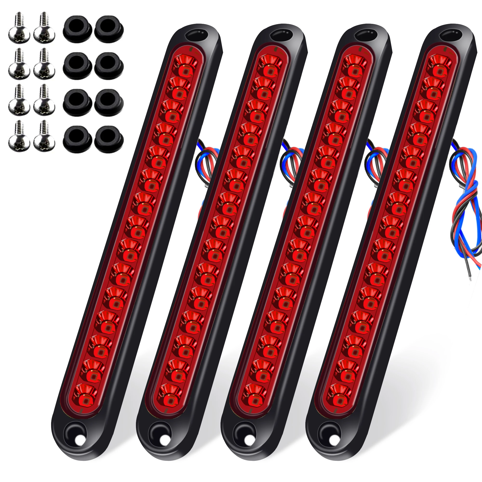 4PCS Red New 12-24V 15LED Tail Rear Lamp for Trailer Truck Lorry Pickup-Brake/Stop/Turn Lights Light Bar Strip