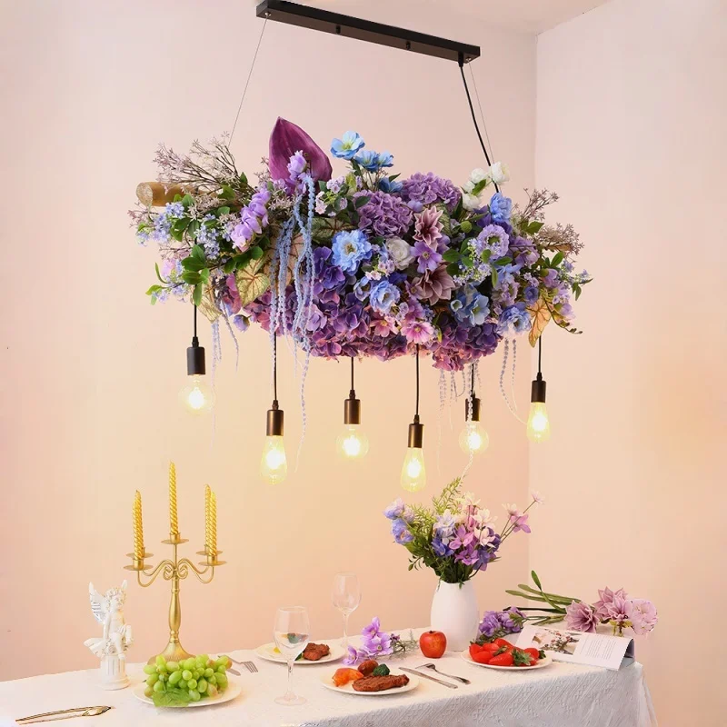 Purple Bar Counter Led Chandelier Creative Restaurant Decoration Light Flower Shop Window Sunroom Courtyard Elegant Ceiling Lamp