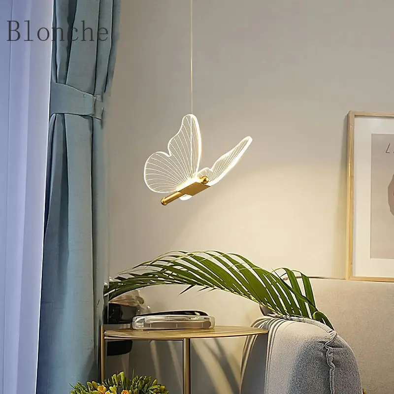 Led Acrylic Butterfly Pendant Lamp Lustre Chandelier for Dining Room Bedroom Bedside Hanging Lamp Home Decor Lights Luminaire