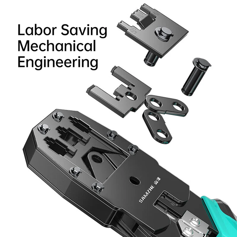 SAMZHE RJ45 Pinza a crimpare Pass Through Crimper Stripper Cutter per Cat7 Cat6 Cat5e 8P8C Connettore modulare Strumento per cavi Ethernet