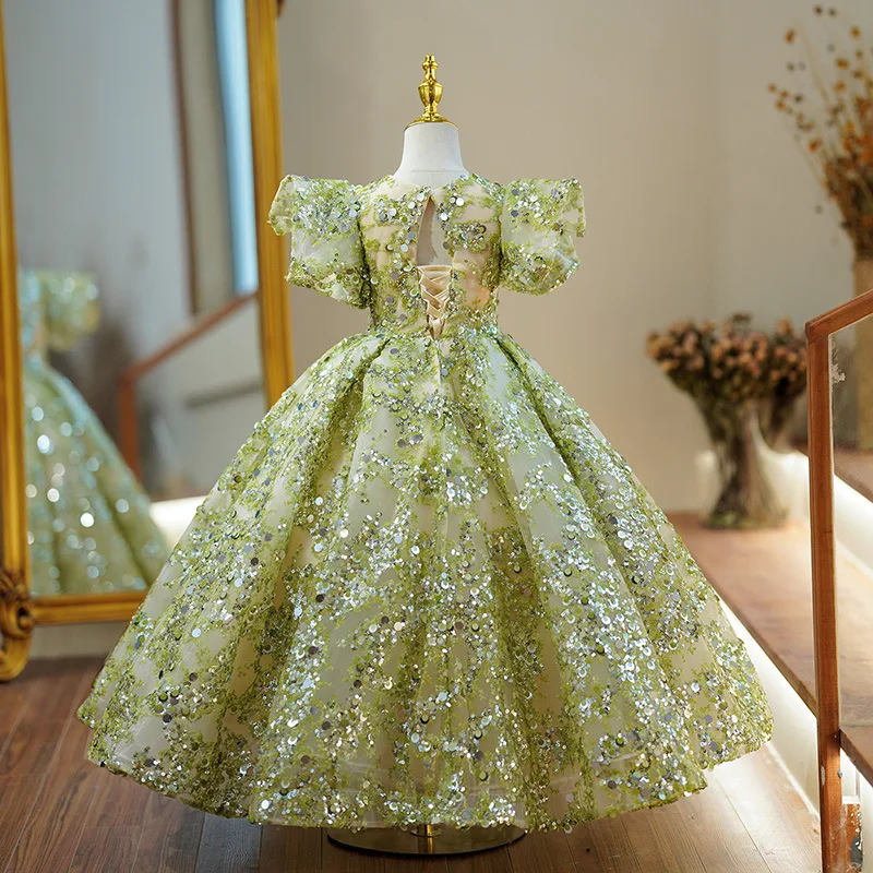 

Elegant Luxury Ball Gowns for Weddings and Party Formal Kids Matcha Green Evening Long Dress Little Girls Pageant Maxi Dresses
