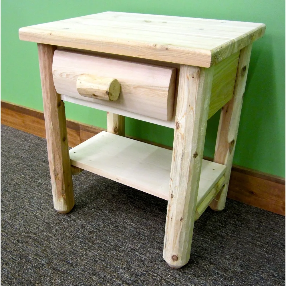

log nightstand [1 drawer] - unfinished/dovetail / 100% solid wood/amish handcrafted in usa