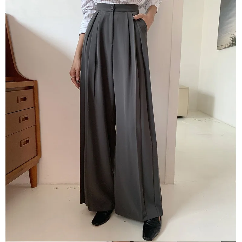 

Chic High Waist Draped Wide Leg Pants Spring Summer Casual Versatile Women's Trousers Korean Sle Long Pants Polyester Fiber