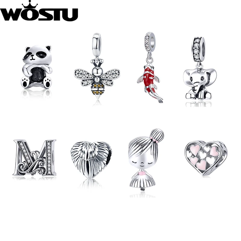 WOSTU Hot Sale Panda Bees Lucky Goldfish Alloy Charms Beads Fit PAN Original Bracelet DIY Jewelry For Women Fashion Jewelry Gift