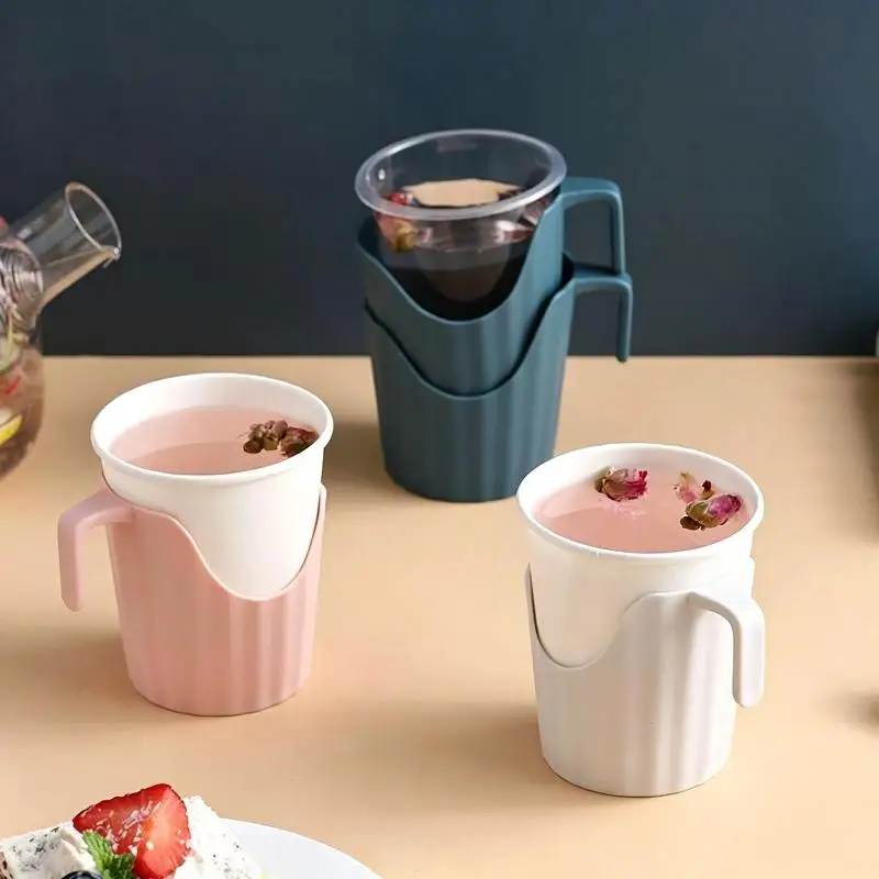 Disposable Paper Cup Holders Thickened Plastic Heat Insulated Anti-Scald for Coffee Shop Takeaway Hot Drinks