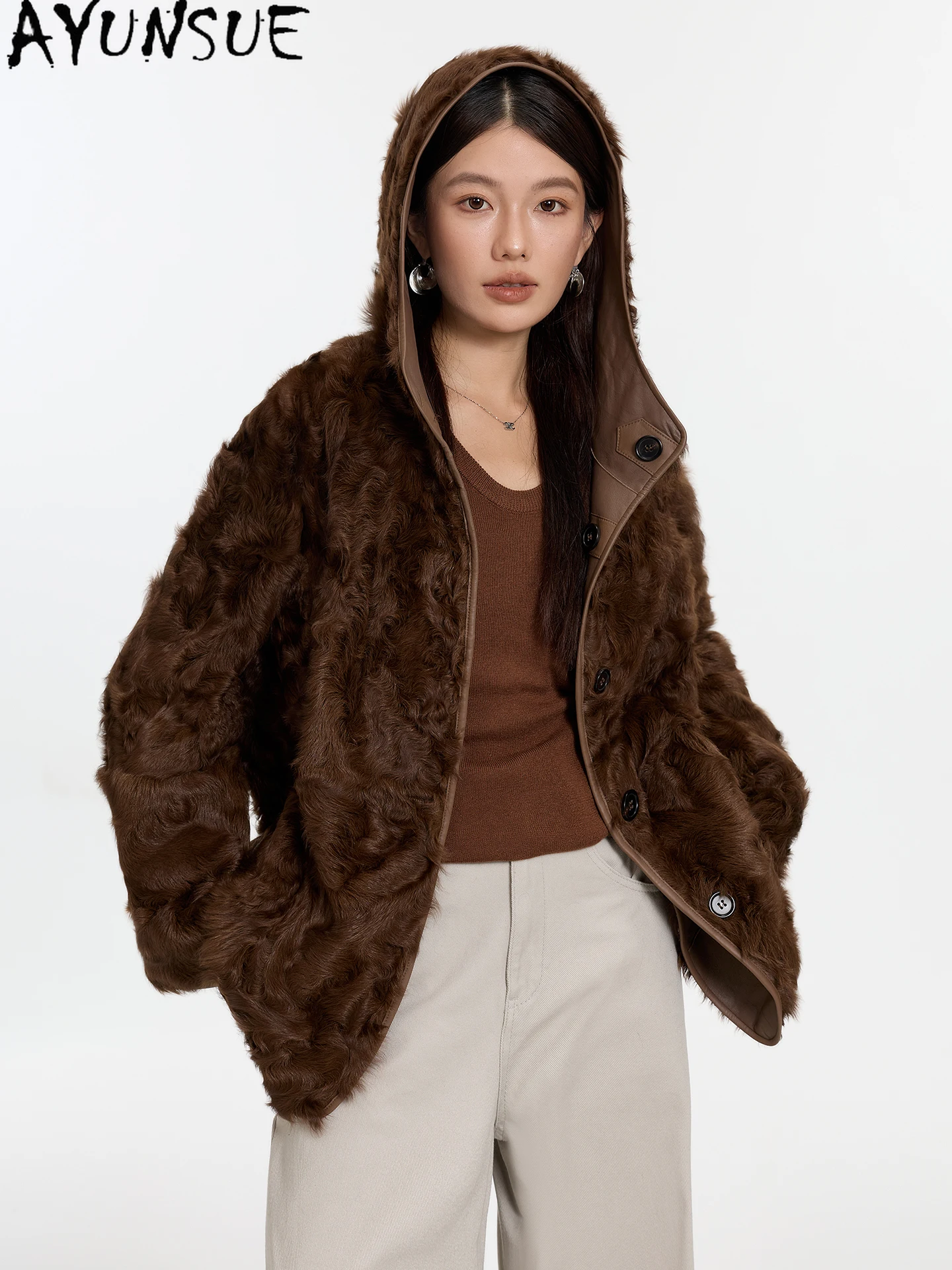 AYUNSUE Natural Sheepskin Fur Coats Genuine Leather Jacket Women 2025 Warm Lamb Wool Winter Clothes Female Fashion Шуба Женская