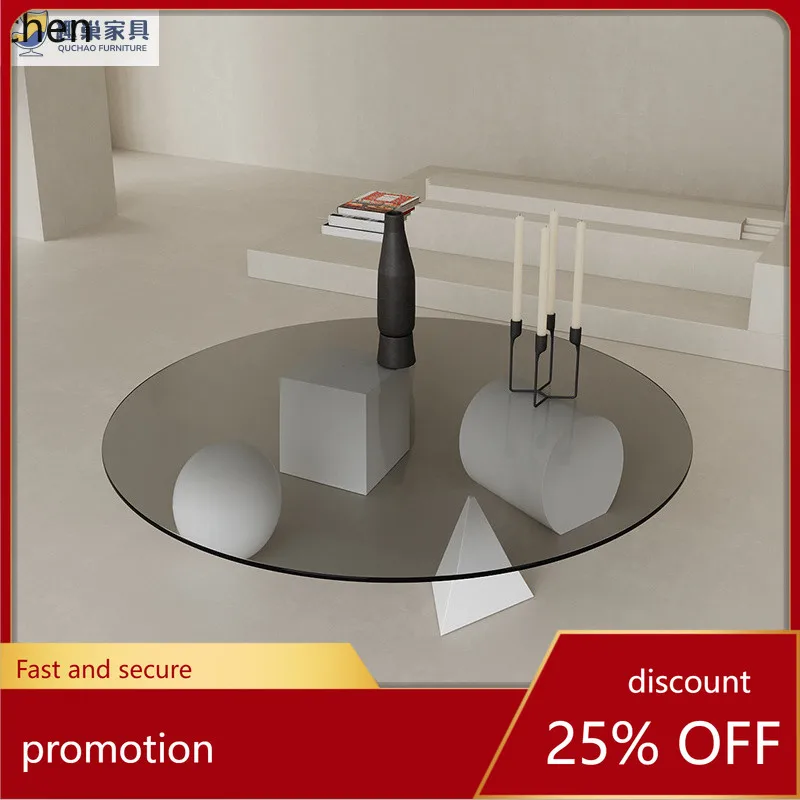 HXL Coffee Table Tempered Glass Living Room Round Coffee Table Table