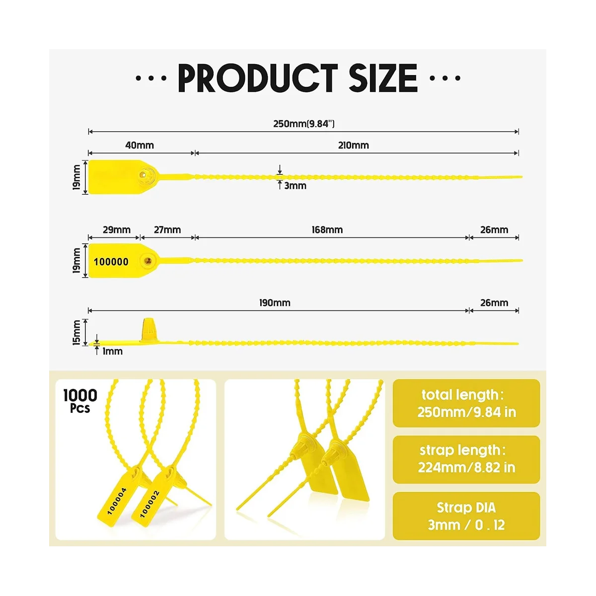 1000 Pcs Plastic Tamper Seals Fire Extinguisher Tags Security Tags Seals Safety Numbered Zip Ties Labels (Yellow)