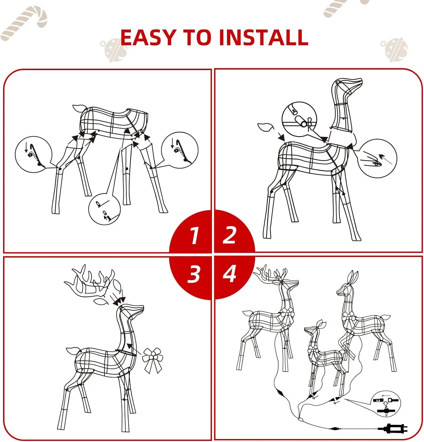 6.5 قدم زينة عيد الميلاد كبيرة الحجم في الهواء الطلق مضاءة الرنة - مجموعة عائلة غزال ثلاثية الأبعاد مكونة من 3 قطع مع 340 مبيعات دافئة · المصنع مباشرة