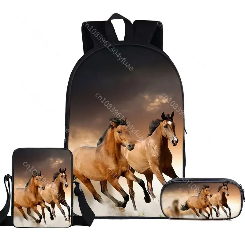 3pcs/set Animal Horse Print Backpack Children School Bags Fashion Kids Backpacks for Boys Girls Pencil Case Unicorn Bookbag