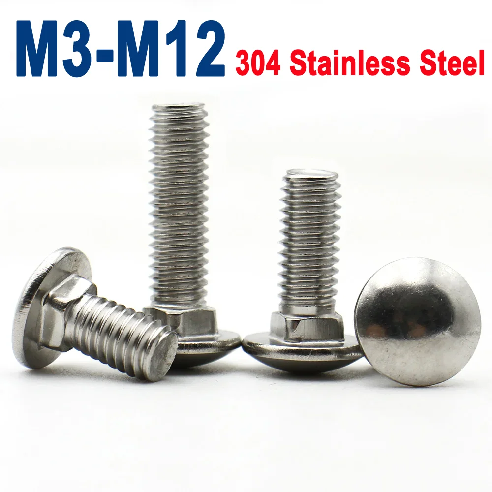 

2-20pcs M3 M4 M5 M6 M8 M10 M12 304 Stainless Steel Carriage Bolt Large Head Half-Round Square Neck Screws Flat Head Shelf Bolts