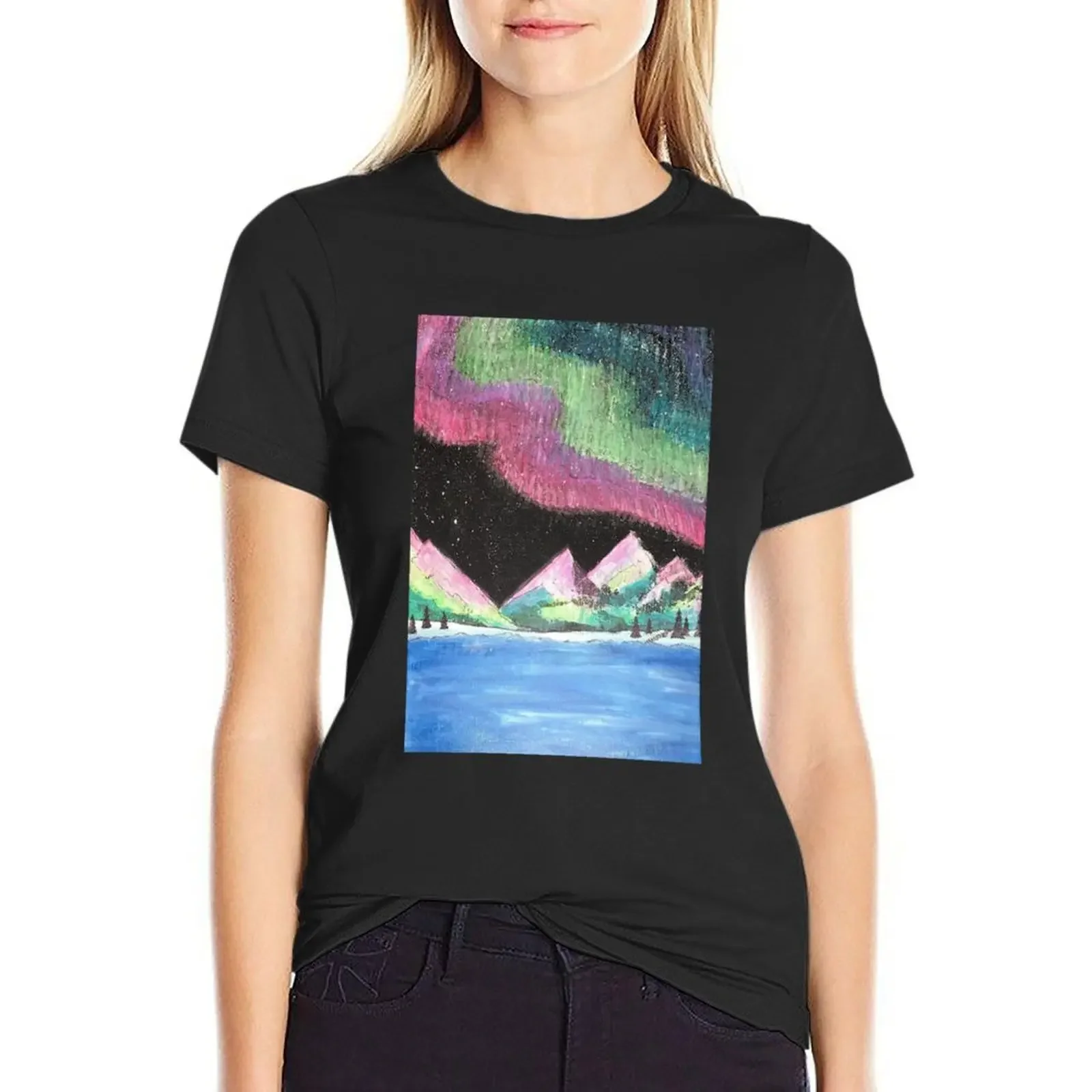 

Neon Northern Lights T-Shirt plus size tops funnys funny graphics Women clothing