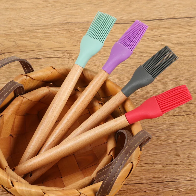 Lebensmittelechter Silikon-Backpinsel mit Holzgriff Hitzebeständiger Kuchenpinsel Antihaft-Ölpinsel für Küche Kochen Backen Grillen
