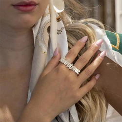 Yeni kişiselleştirilmiş iki parmak yüzük özel ad paslanmaz çelik yüzükler kadınlar için pirinç ckles Rings evlilik yüzükler çift takı hediye