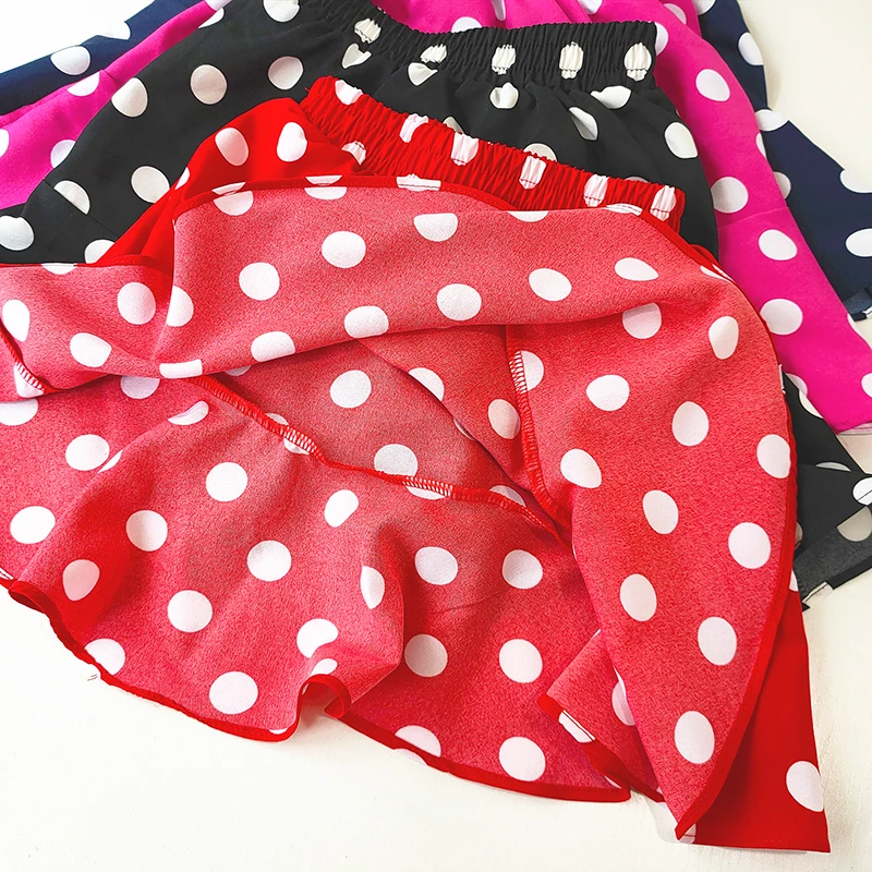 Ruffled Polka Dot Children\'s Pleated Skirts Chiffon Summer Girls Mini Skirt Kids Clothing