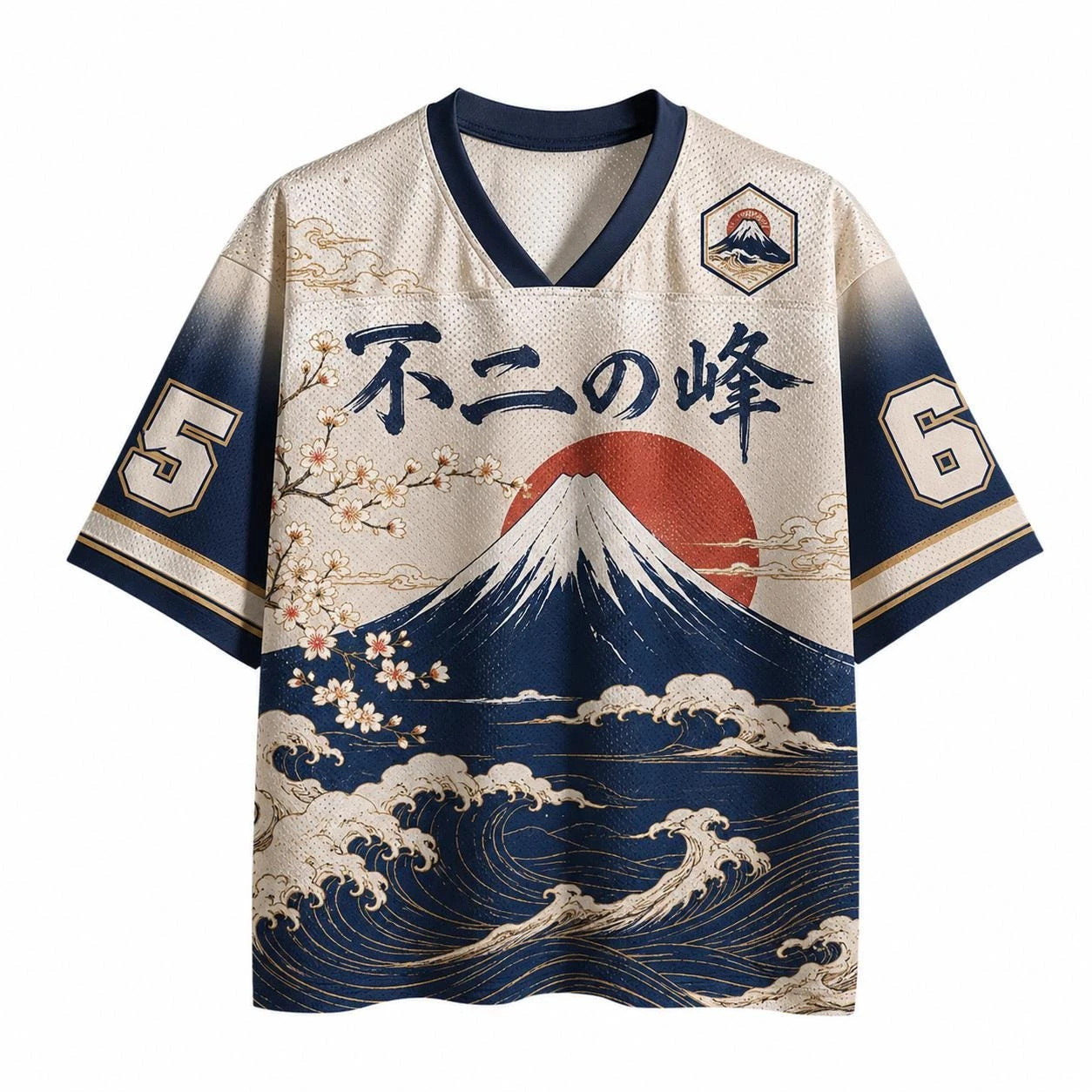 2026 Summer Fashion Trendy Japanese Sunset Mount Fuji Scenery 3D Printing Outdoor Leisure Fitness Style V-neck T-shirt Large