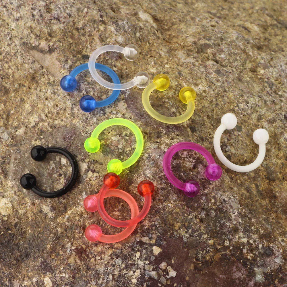 Flexible 16G 6-12mm Circular Barbell Nose Hoop Rings Earrings Piercing Lip Septum Stud 3mm Glow in the Dark Acrylic Ball 9pcs