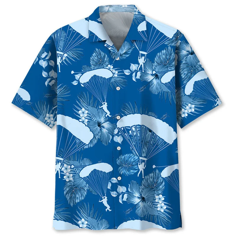 Camisa hawaiana con patrón de Paraglider para hombre, Blusa de manga corta con botones y solapa, estampado 3D informal, moda de verano