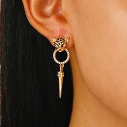 European And American Leopard Head Cone Drop Earrings For Women Jewelry 2026 Trending New Fashion Animal Crystal Circle Earrings
