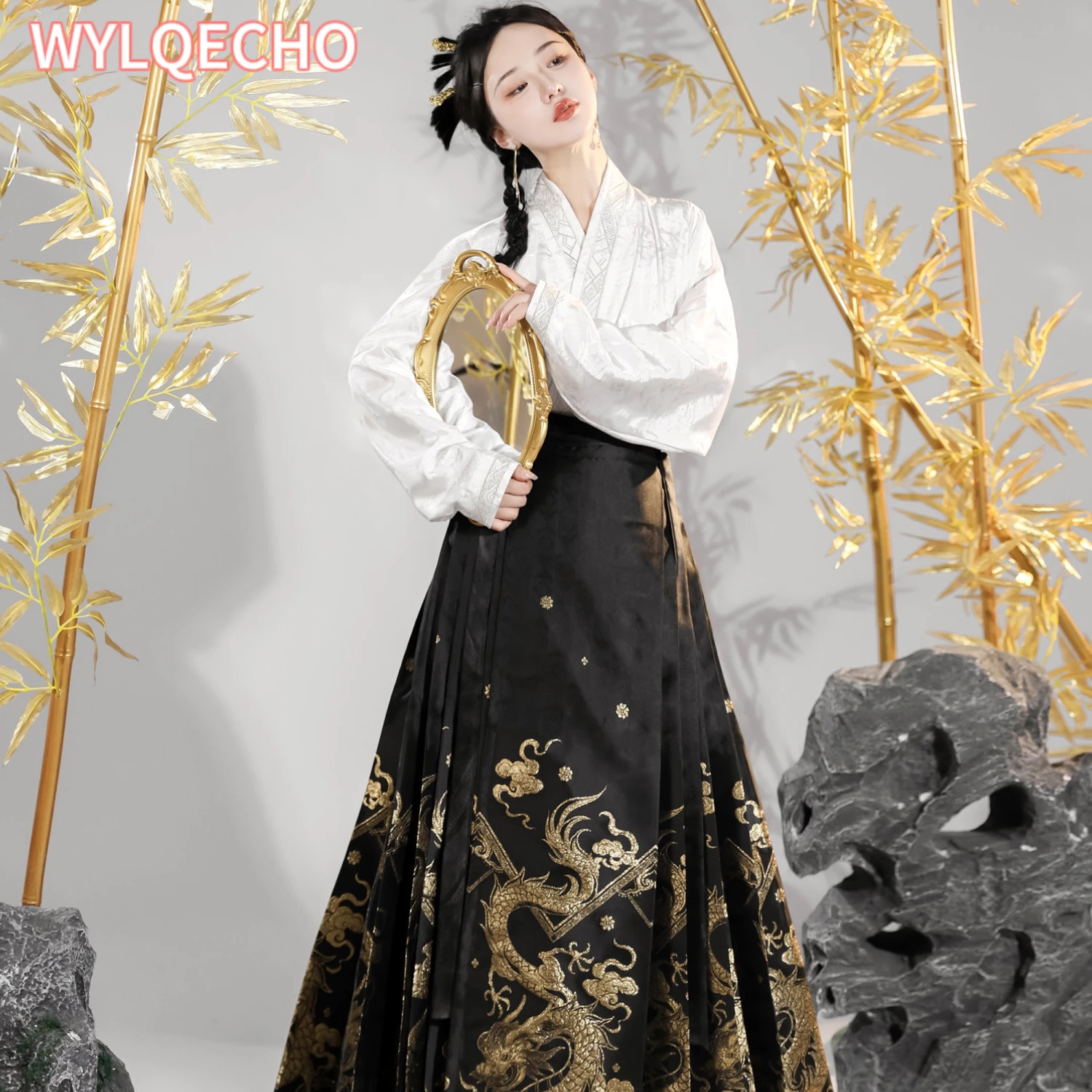 Original Woven Gold New Chinese Horse Face Skirt Airplane Sleeve Suit Daily Hanfu Traditional Costume Cosplay Halloween Costume