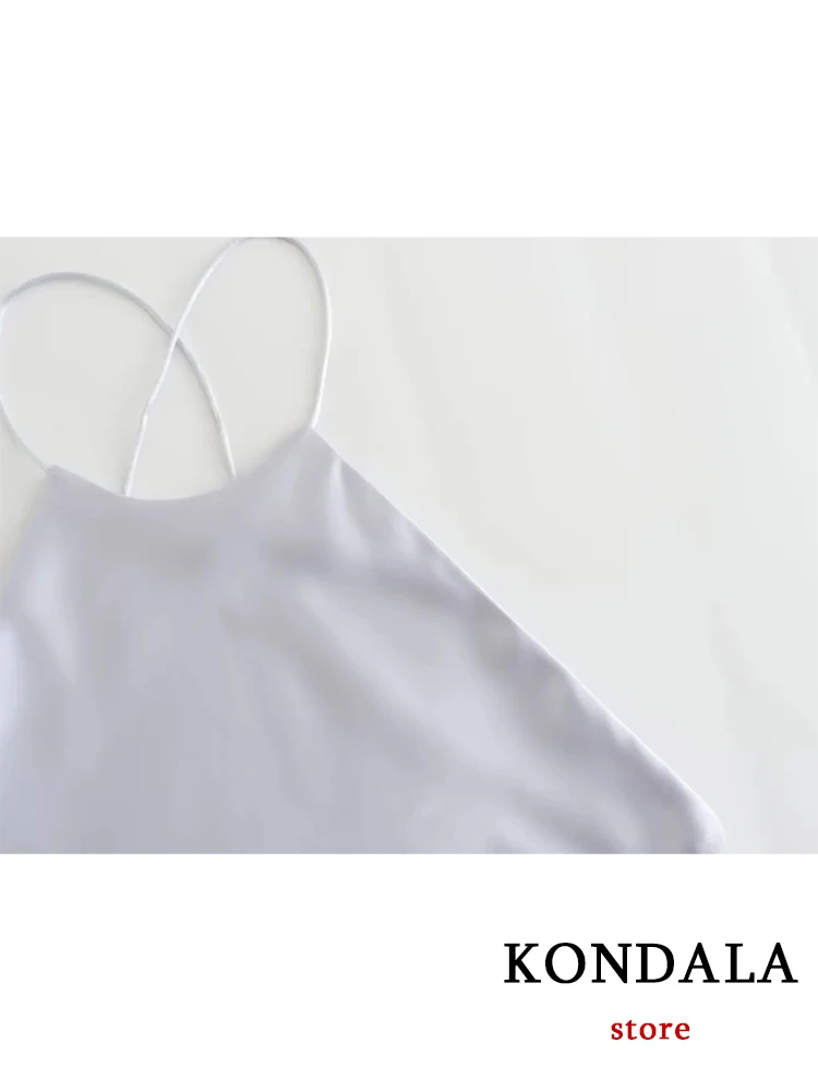 KONDALA Sexy Backless Satin Women Long Dress Bandage Fashion 2023 Summer Female Sleeveless Halter Dress Evening Elegant Dress