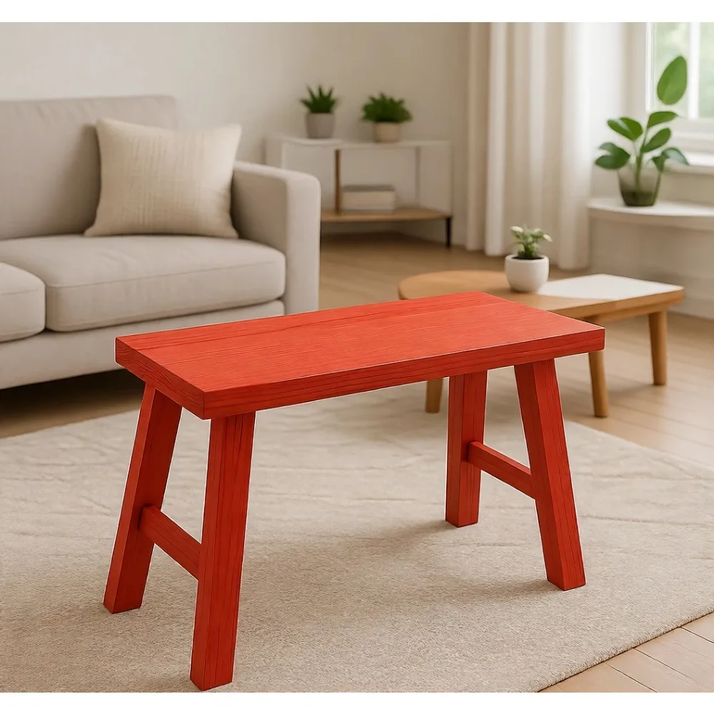Handcrafted Solid Wood Stool, Short Wooden Seat for Bathroom, Bedroom, Kitchen