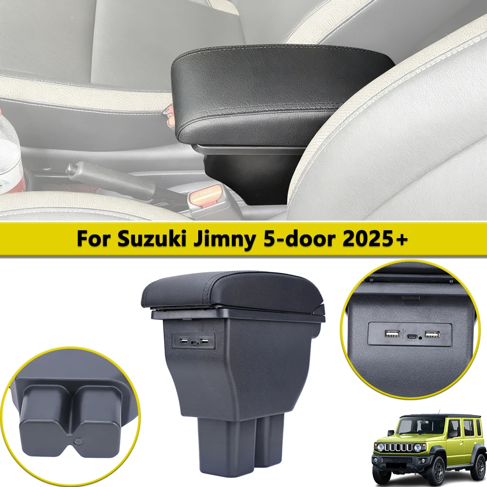 Center Console Armrest Box with USB Type-C Port for Suzuki Jimny 5-door XL GL 2025 Storage Organizer Interior Modified Accessory
