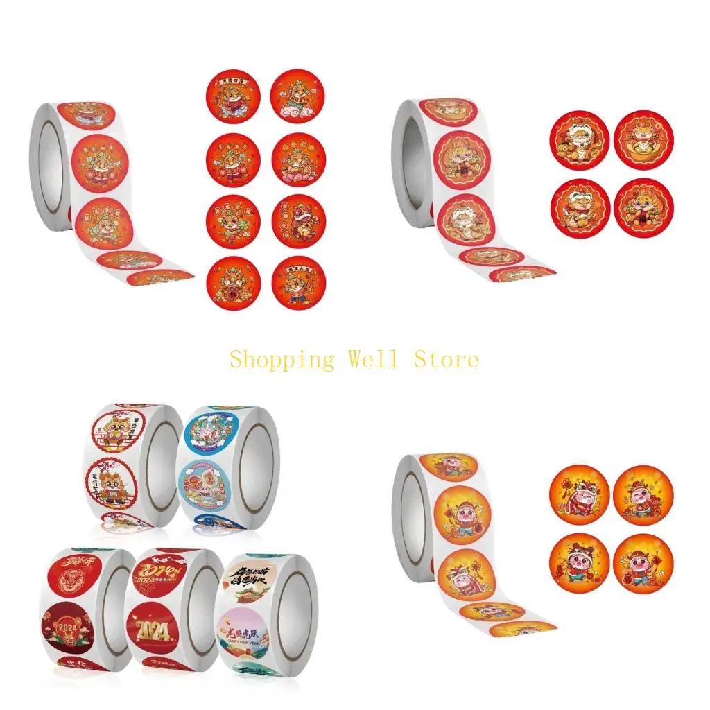 KX4B 500 Pieces/Roll of New Year Stickers 10 Types for Gift Wrapping and Decorations