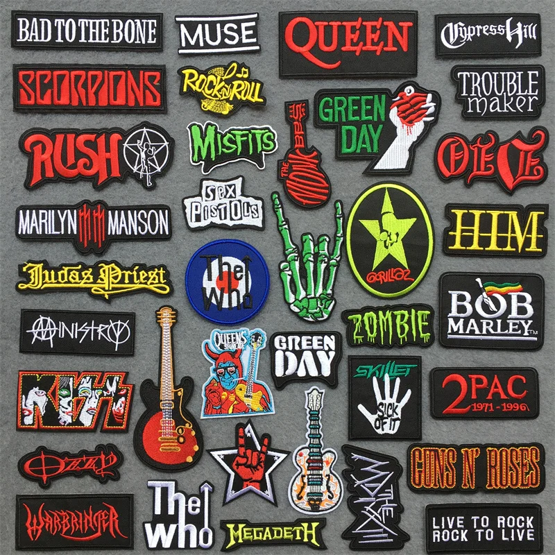 MUSIC BAND Embroidered Patches on Clothes Stickers DIY Ironing Appliques Patches for Clothing Jacket Jeans Rock Stripes