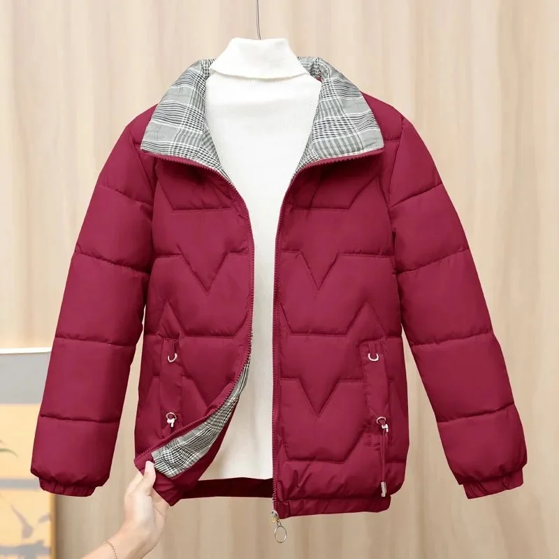 Korean Lady Short Long Sleeves Puffer Jacket Women Large Size 4XL Down Cotton Outwear Winter Female Stand Collar Parkas Top Coat