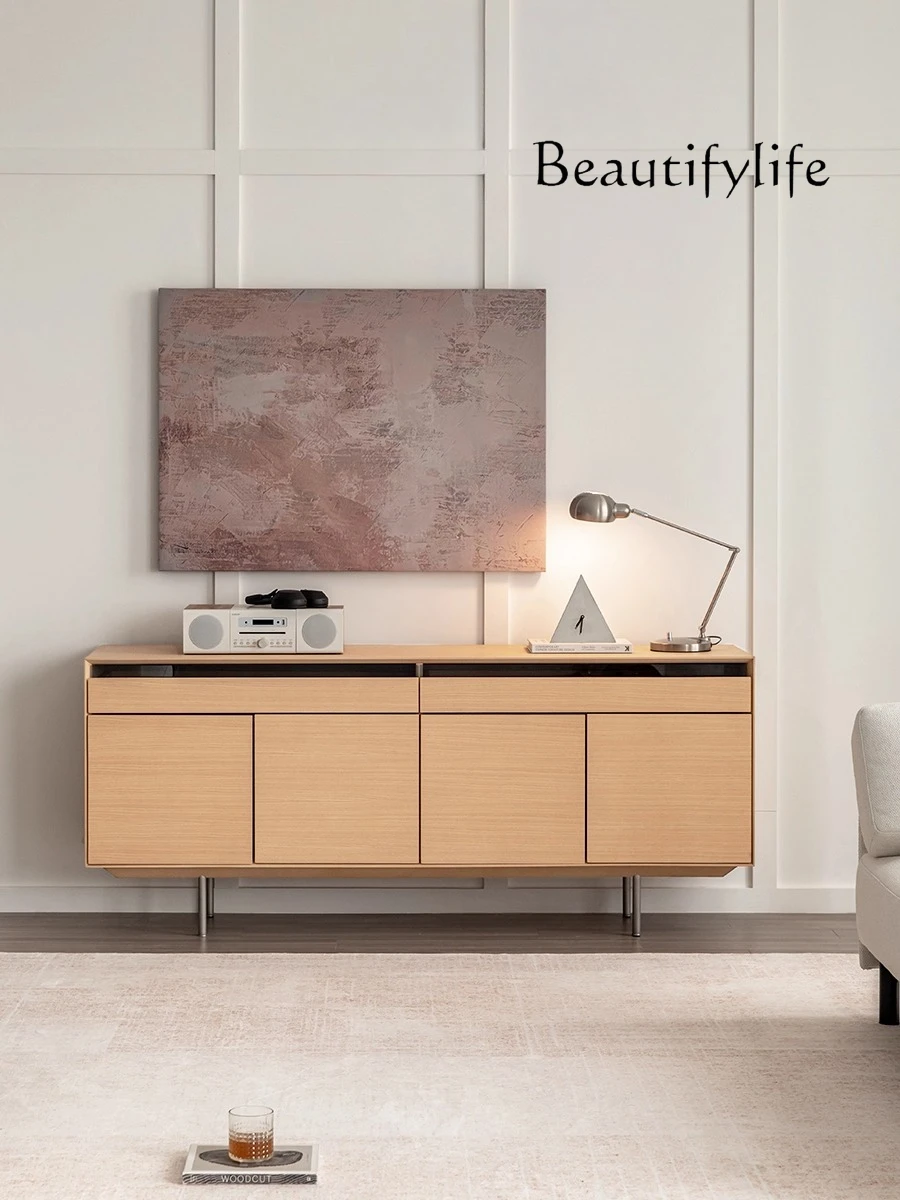 

Dining side cabinet integrated storage against the wall Solid wood storage Minimalist log wind high cabinet Storage cabinet