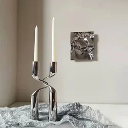 Silver Candle Holder Metal Candelabra Luxury Double Headed Center Table Candle Holders Living Room Home Decoration Gift Ideas