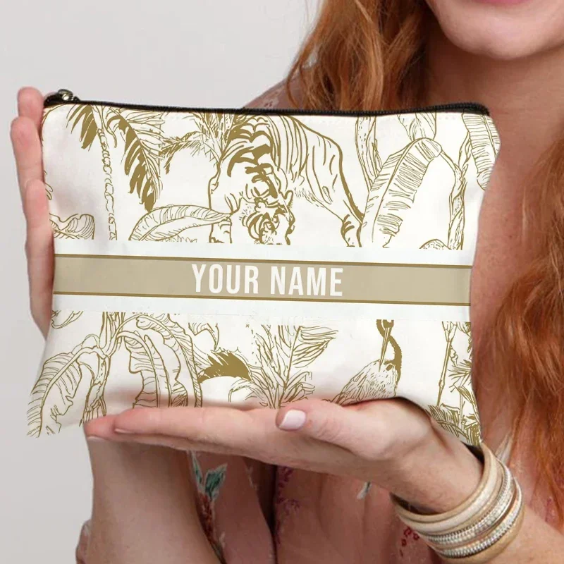 Custom Name Travel Cosmetic Organizer Women Office Supplies Storage Pouch Canvas Personalized Gift Makeup Bag Pencil Case Purse