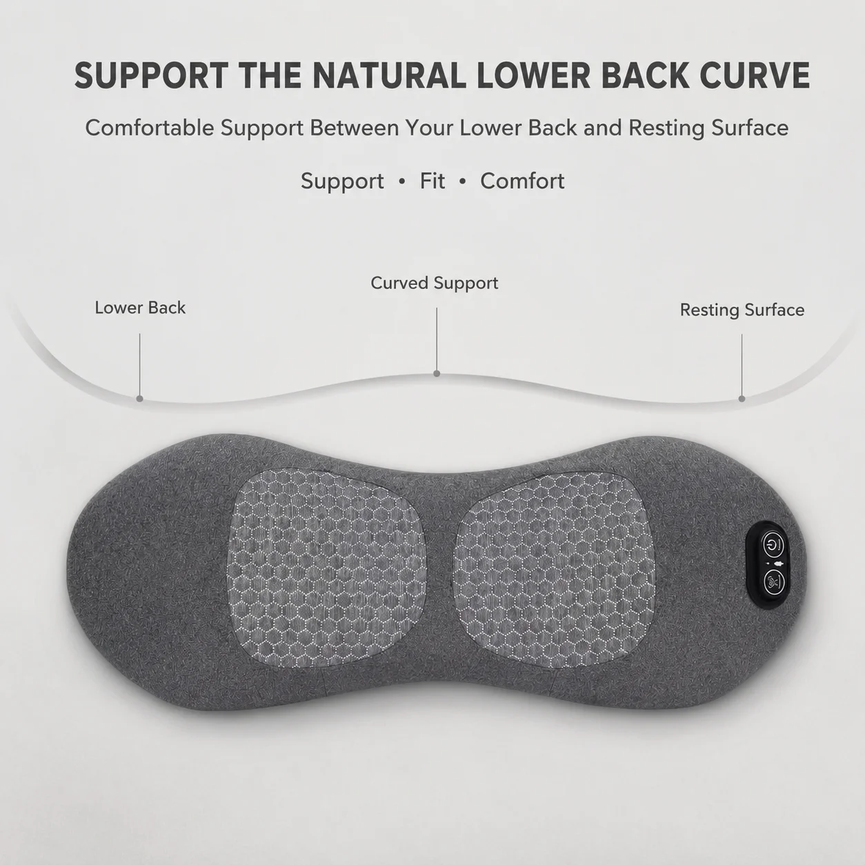 Lumbar Support Pillow with Heat & Vibration Curved Lower Back Support Cushion for Bed Sofa Home Relaxation