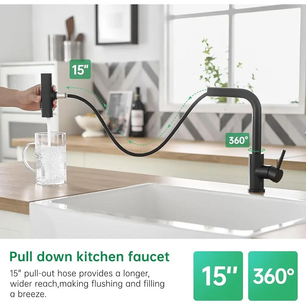 Torneira de cozinha com spray removível com alça única ativada por movimento em preto fosco