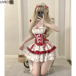 Victorian Retro Elegant Lolita Mini Dress Gothic Y2k Japanese Women Rose Embroidery Slim Party Dresses Princess Cosplay Costumes