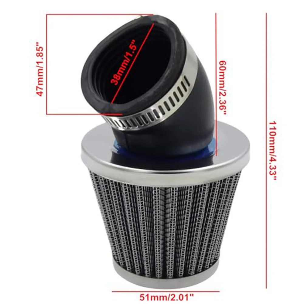 Elbow Cone Intake 38mm Air Filter For Off-road Riding Bent Rubber Tube Metal Construction Compact Fit Engine Debris Protection