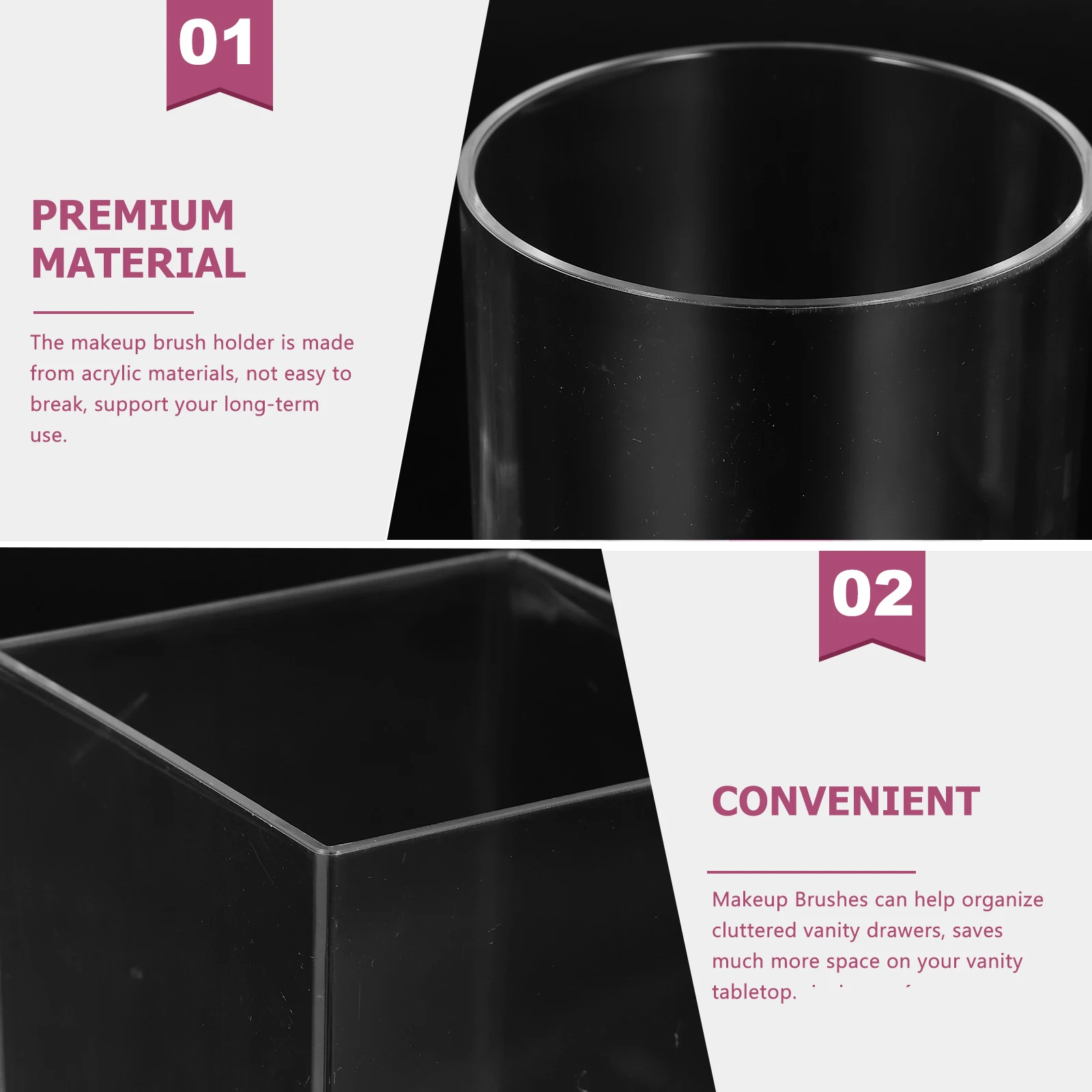 

2 Pcs Pen Storage Box Makeup Brush Holder Pot Pretty Holds Acrylic Organizer Brushes Holders for Cosmetics