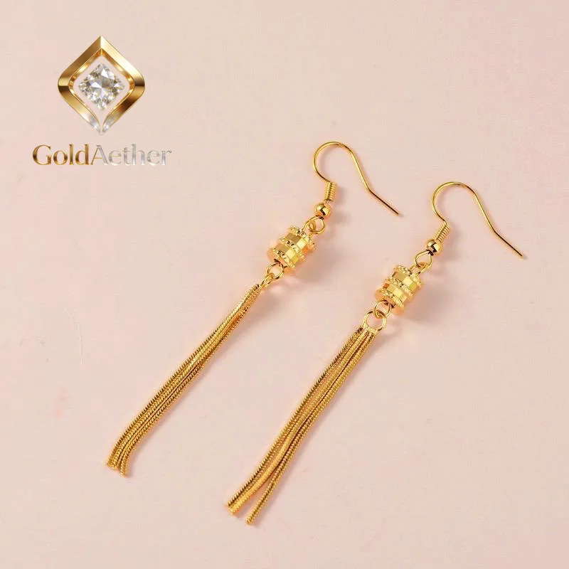 

GoldNouveau Women's 24K Gold AU999 Slim Waist Tassel Earrings | Ancient-chiseled with silky texture, elegant for traditional set