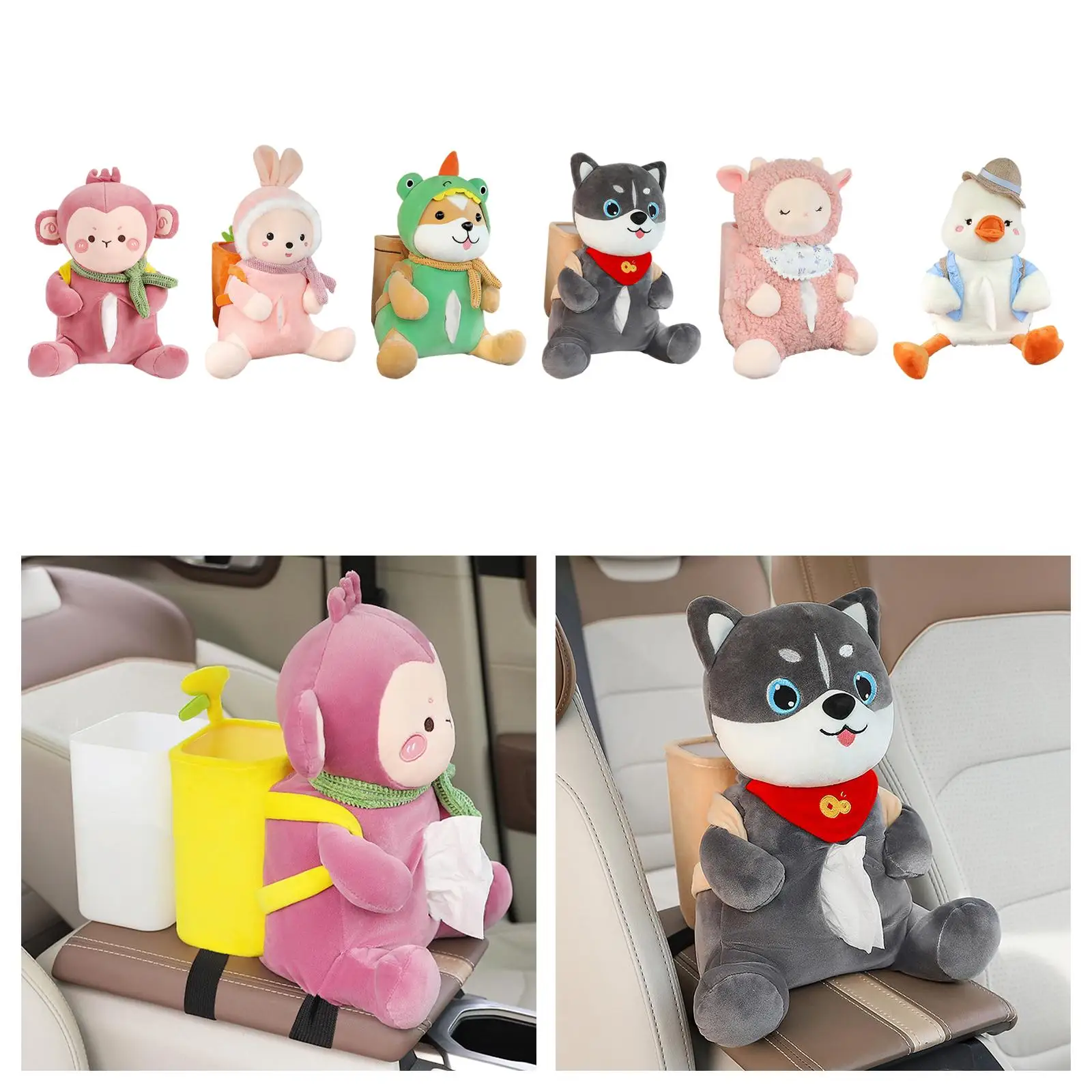 2 in1 Car Cartoon Tissue Box Holder with Car Garbage Can Car Decorations
