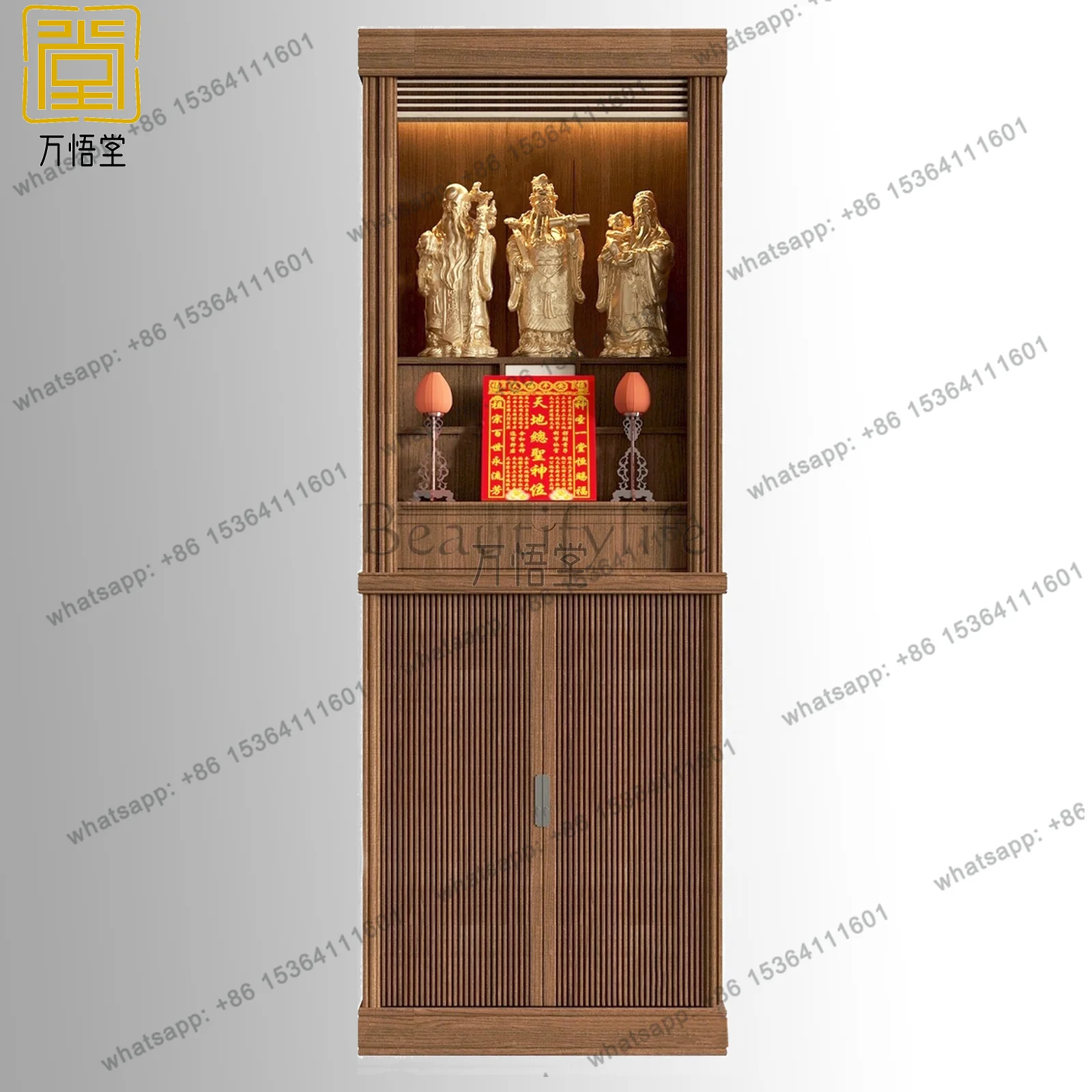 LS Solid Wood Buddhist Niche Vertical Cabinet Buddhist Table Household Ash Wood Buddhist Cabinet Offering Table