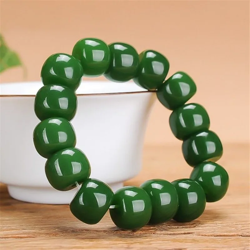 

Hetian jade old type bead strand spinach green single circle bead jade bracelet bangle for women and men Quality temperament