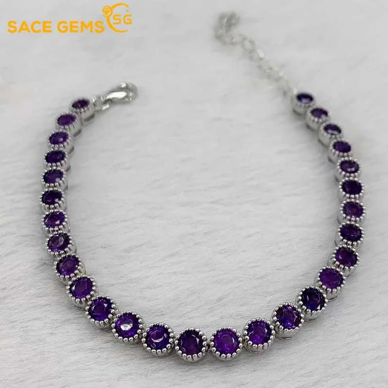 

SACE GEMS New Trend 925 Sterling Silver Natual Amethyst Gemstone Bracelrts for Women Engagement Cocktail Party Fine Jewelry