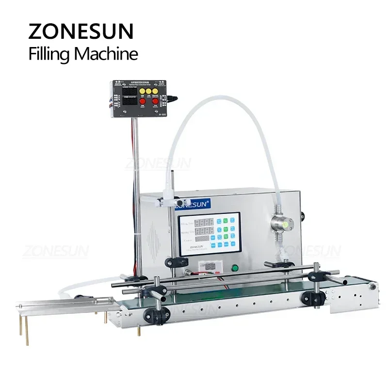 ZONESUN 6L Automatic Filling System Liquid Filling Machine With Waterproof Conveyor Belt Magnetic Pump Bottle Filler ZS-DTMP1S