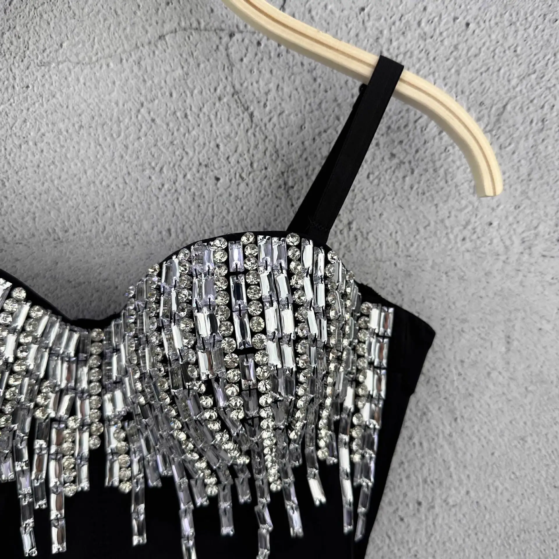 Sexy Nightclub Dancing, Chest Wrap With Diamond Sling Vest, Foreign Style Short Gathering Fishbone Bra Top