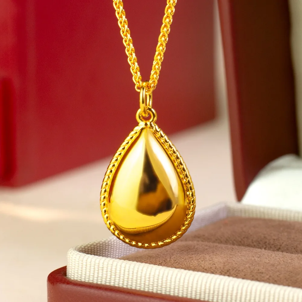 Drawstring set with diamond small drop pendant for women simple collarbone chain 9999gold