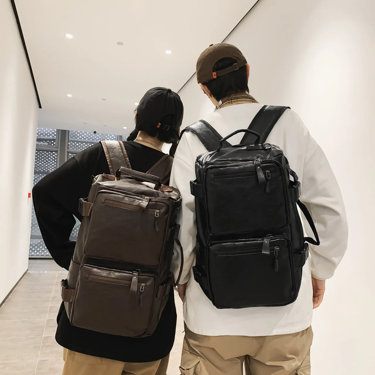 PU leather retro multi-functional large-capacity 16-inch computer travel bag, hand-held, shoulder, crossbody business backpack