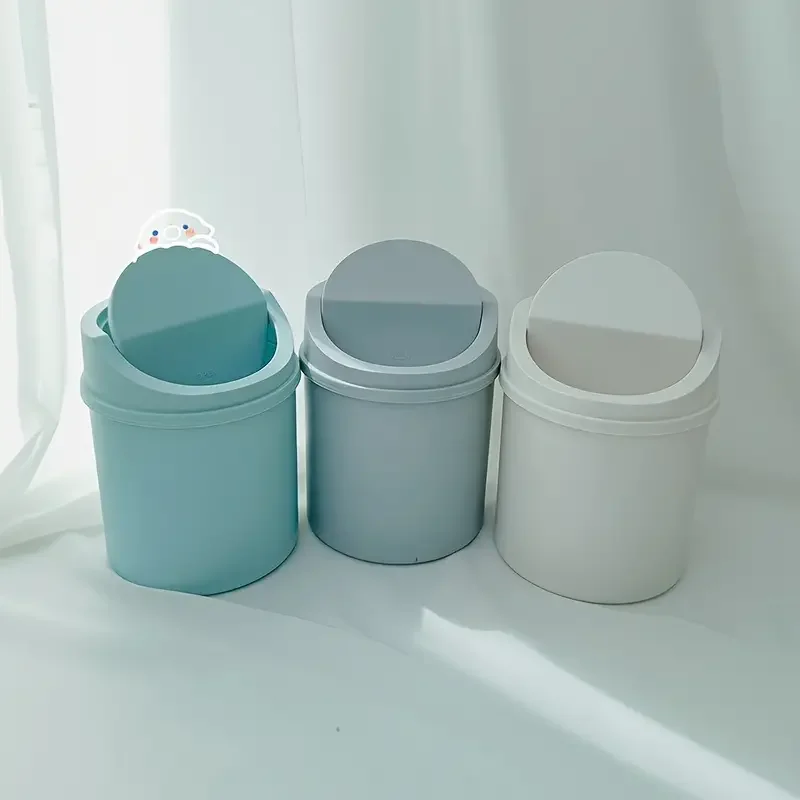 1pc Mini Desktop Trash Can With Swing Lid, Compact Plastic Garbage Bin For Bedroom, Workspace, Office, Space Saving Waste Basket