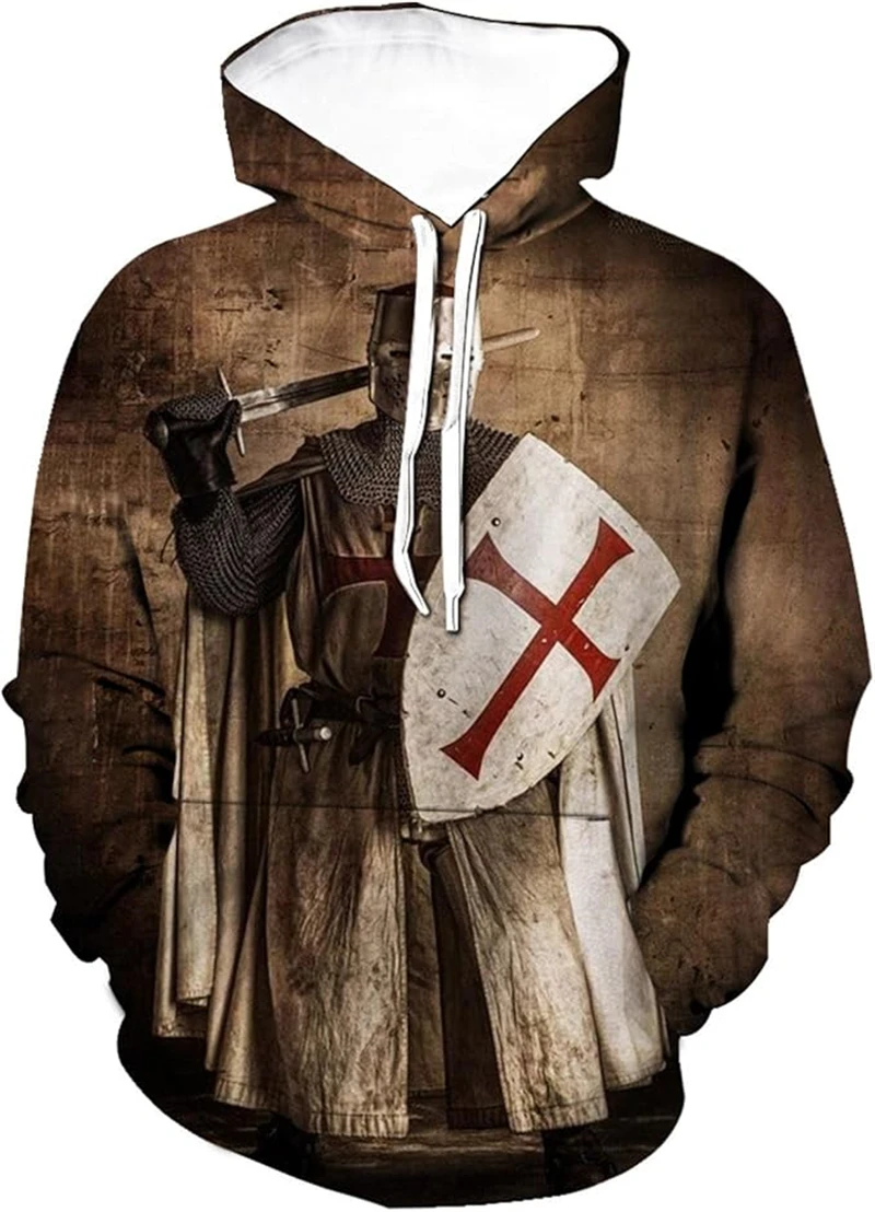 

Men's 3D Print Knights Templar Graphic Hoodies Fashion Vintage Long Sleeve Hooded Clothes Autumn Winter Classic Retro Sweatshirt